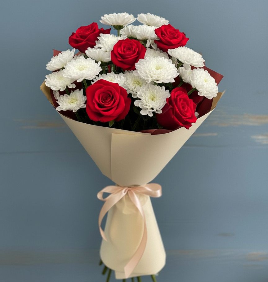 Букет цветов из: Розы и Хризантемы в Марковский