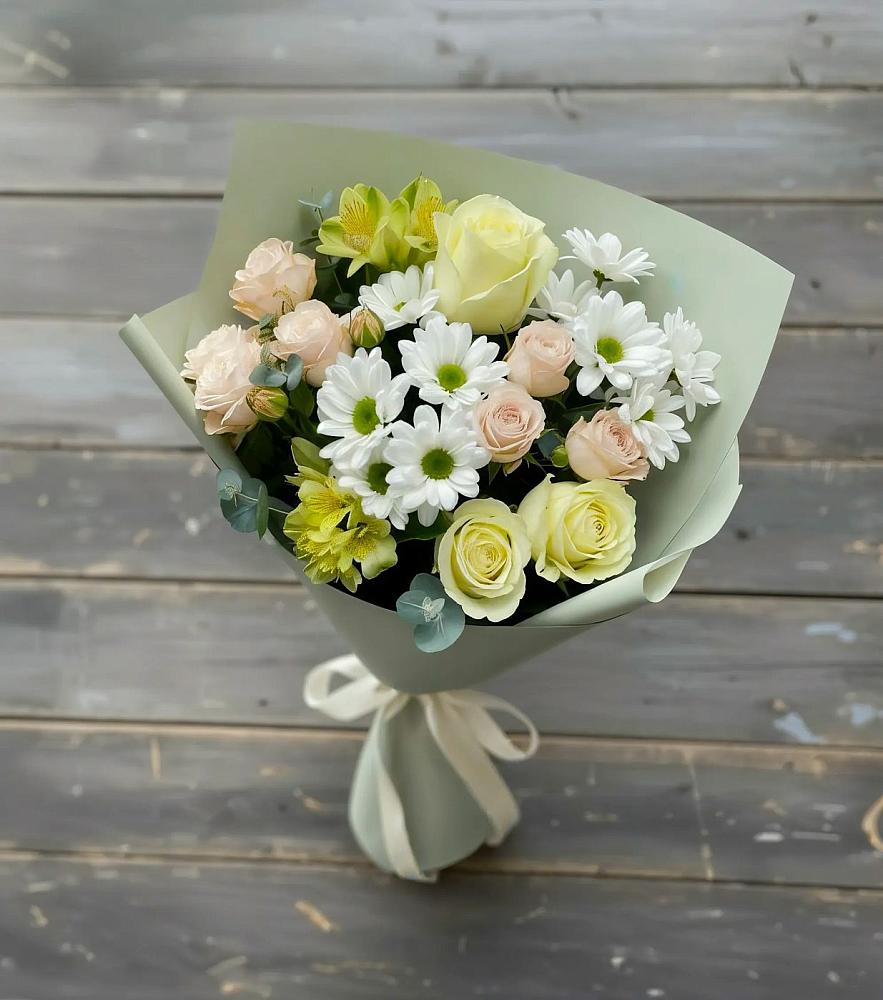 Букет цветов из: Альстромерии, Розы и Хризантемы в Марковский