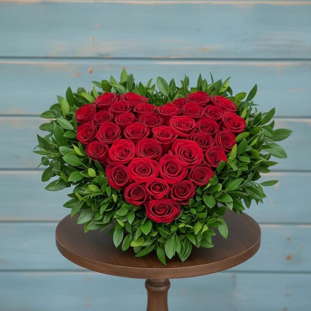 Цветочная композиция из Розы в виде сердца в Марковский