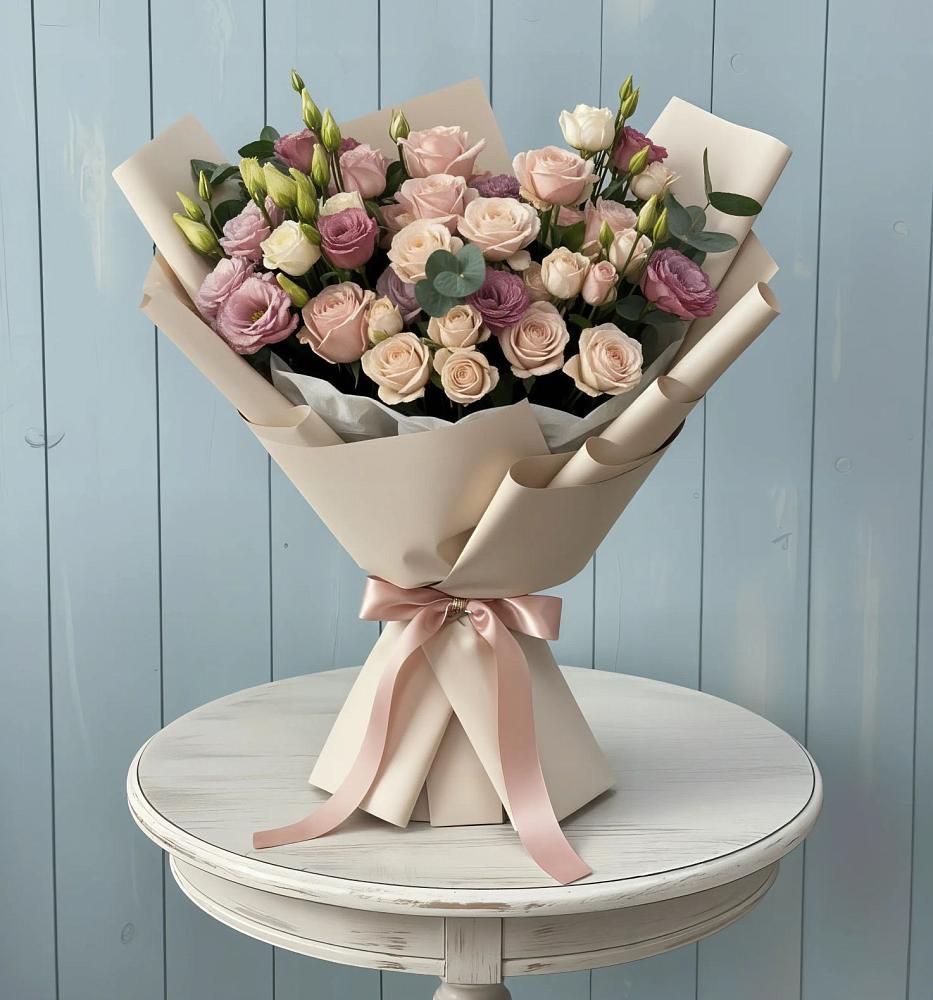 Букет цветов из: Розы и Лизиантусы в Марковский