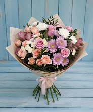 Букет цветов из:  Хризантемы, Розы и Альстромерии в Марковский